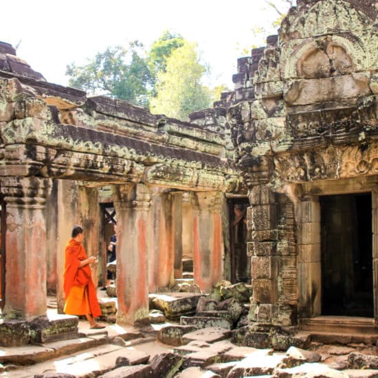 Angkor Wat temple and Monk