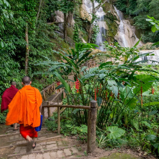 Kuang Si Waterfall with Monks Laos